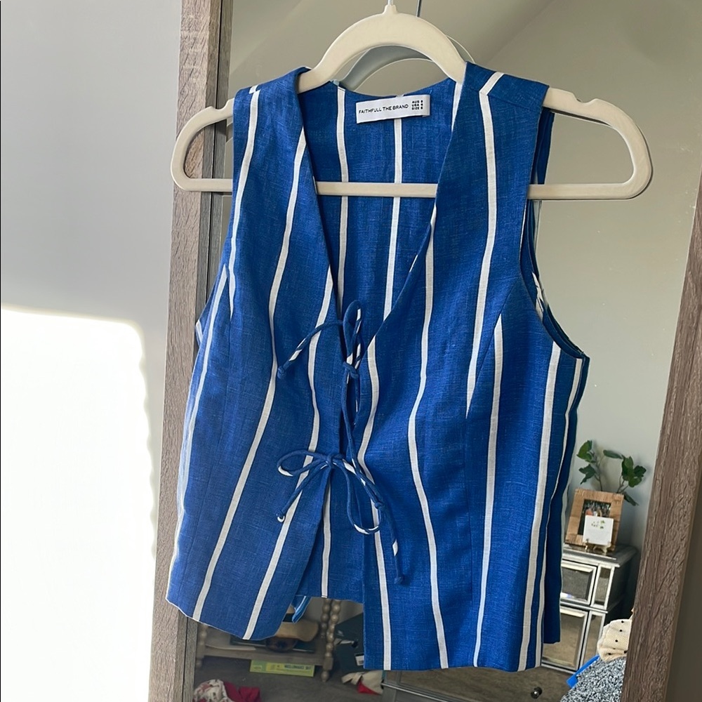 Blue and White Striped Sleeveless Top